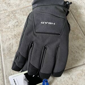 Head Unisex Ski Gloves Gray Large Cord Lock Closure Zippered Storage Pocket